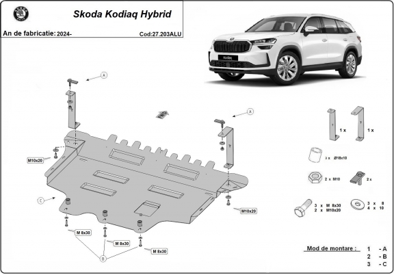Aluminium Unterfahrschutz für Motor der Marke Skoda Kodiaq Hybrid