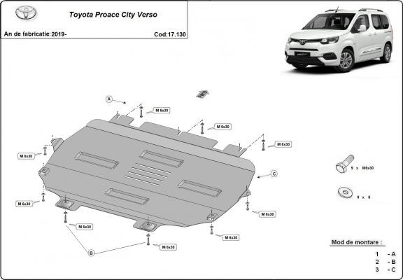 Unterfahrschutz für Motor der Marke Toyota Proace City Verso