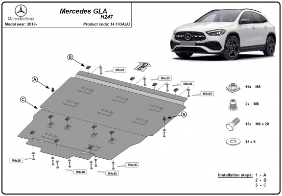 Aluminium Unterfahrschutz für Motor der Marke Mercedes GLA