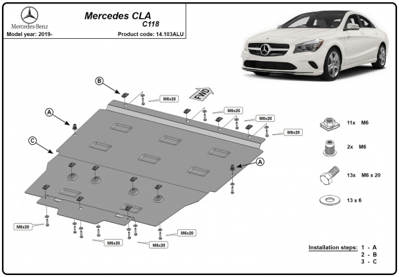 Aluminium Unterfahrschutz für Motor der Marke Mercedes CLA