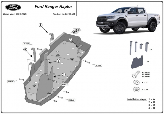 Stahlschutz für Treibstofftank der Marke Ford Ranger Raptor 
