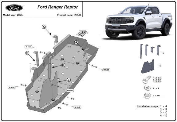 Stahlschutz für Treibstofftank der Marke Ford Ranger Raptor