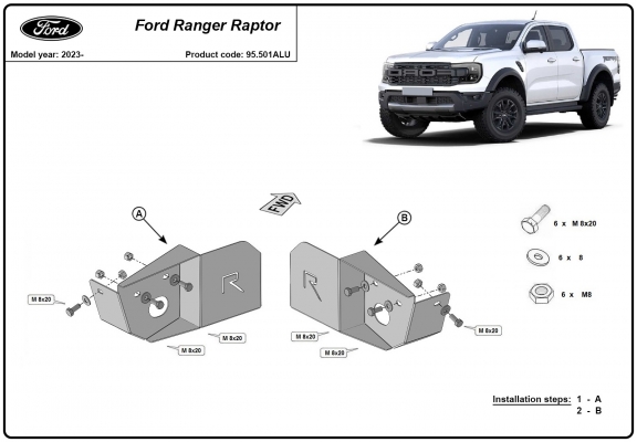 Aluminium Schutzblech für Hinterachslenker-Sensor Ford Ranger Raptor