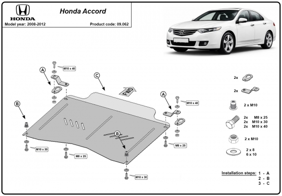 Unterfahrschutz für Motor und Getriebe aus Stahl für  Honda Accord